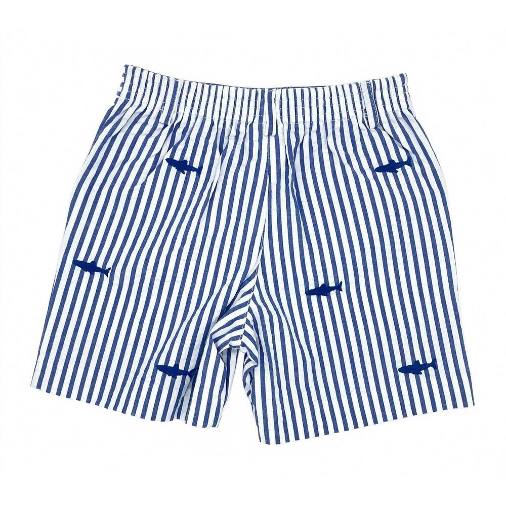 NEW FLORENCE EISEMAN kid's shark seersucker short in blue/white